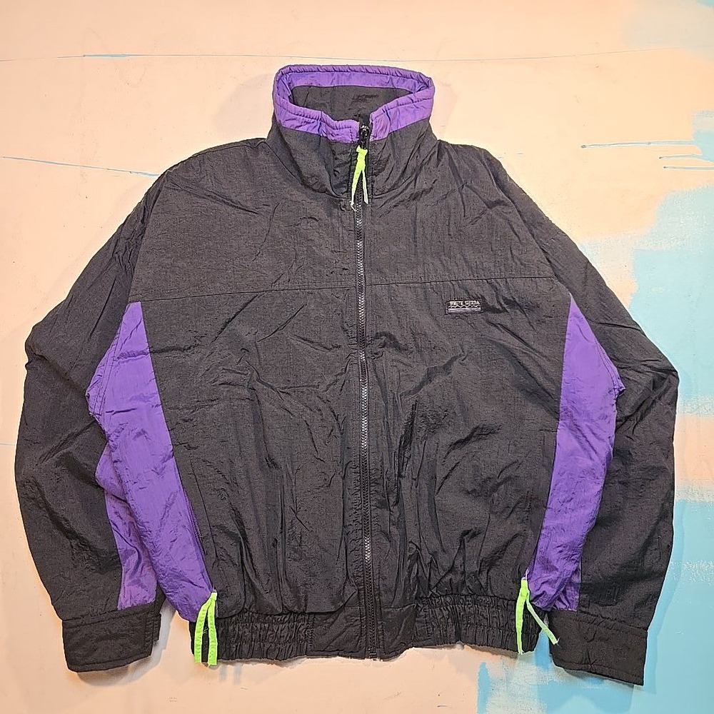 VTG White‎ Sierra L Jacket Black Purple Colorblock Nylon Feather Touch Korea 90s